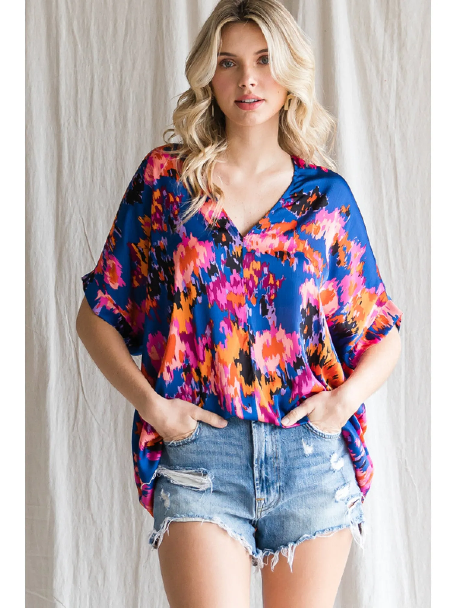 Helena Boxy V Neck Print Blouse