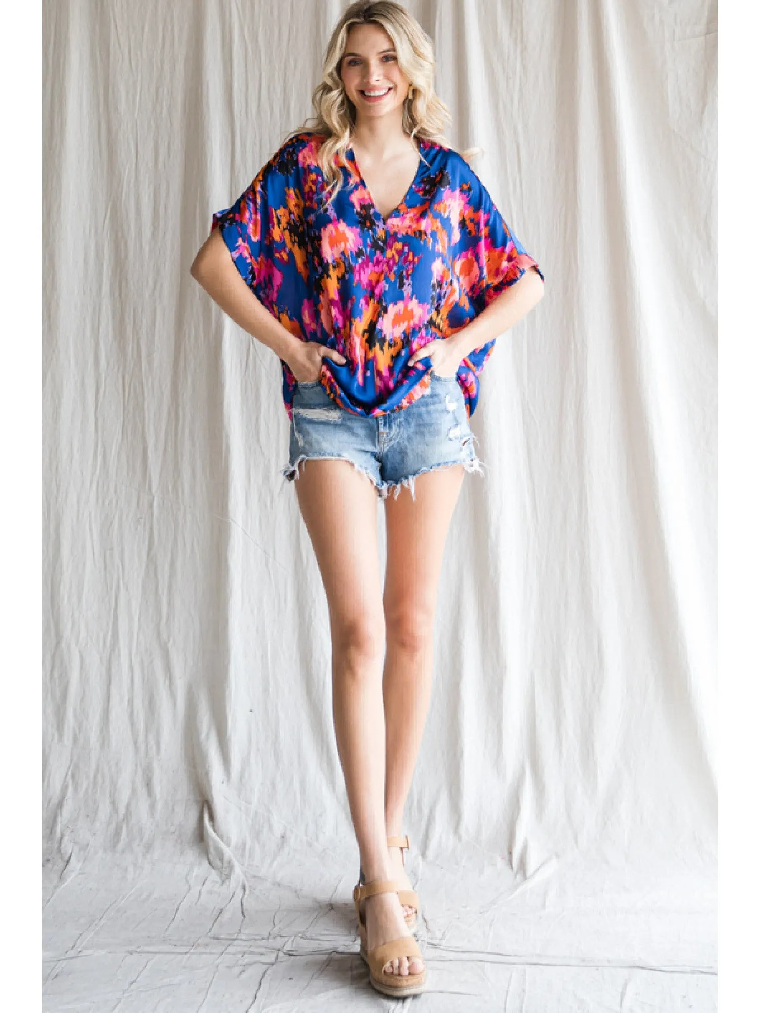 Helena Boxy V Neck Print Blouse
