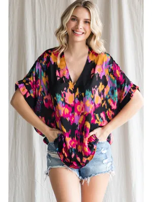 Helena Boxy V Neck Print Blouse