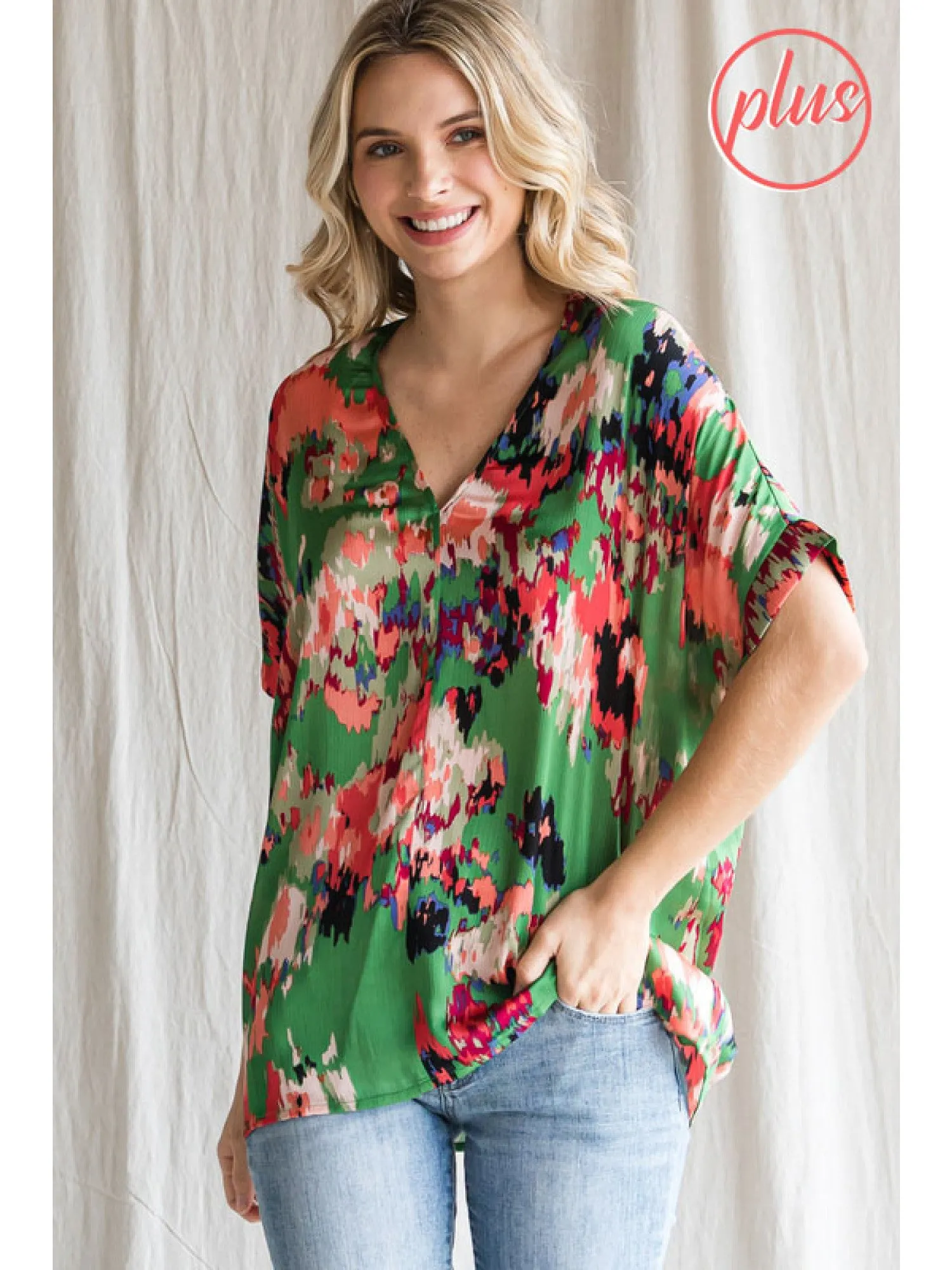 Helena Boxy V Neck Print Blouse