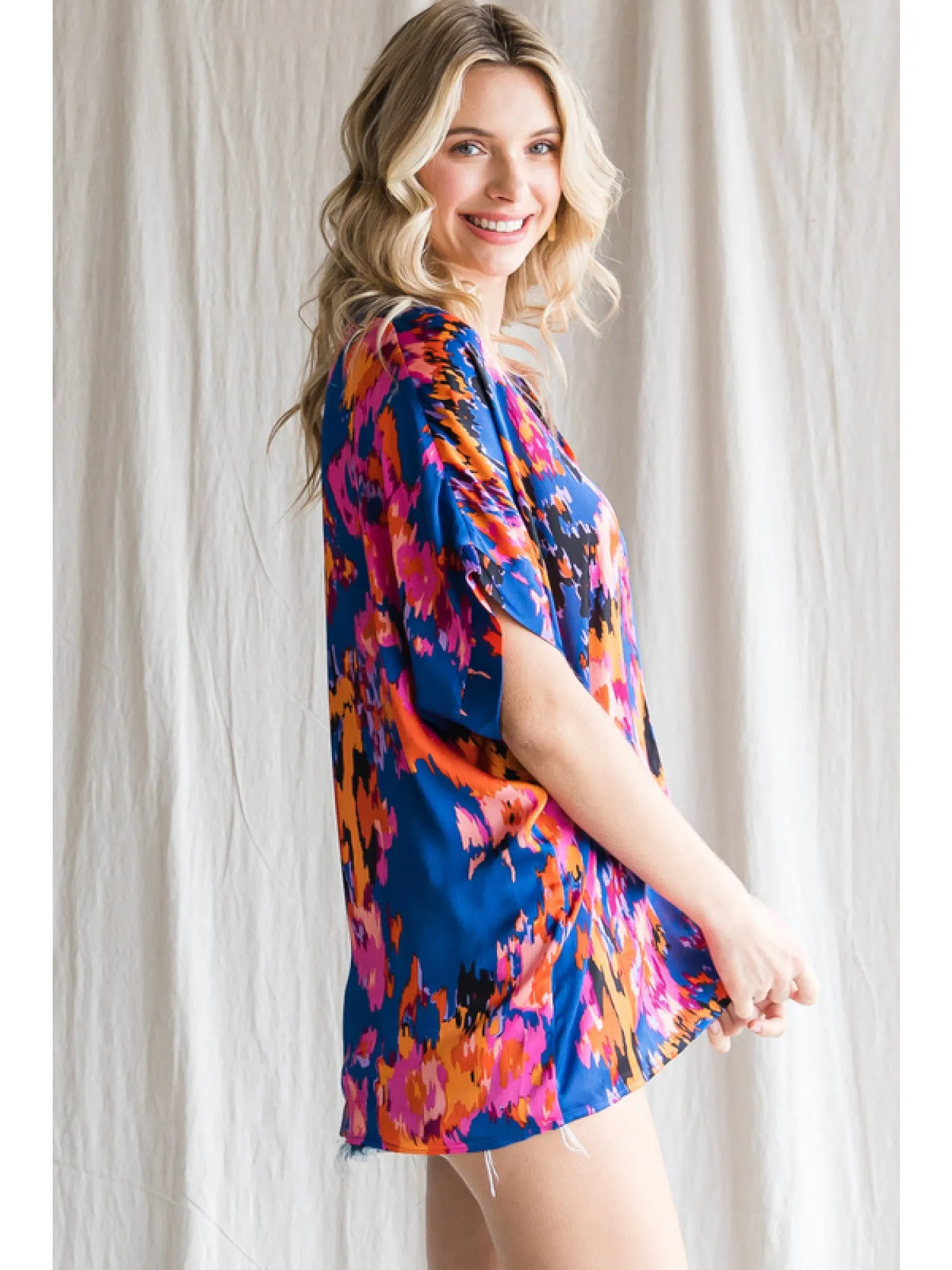 Helena Boxy V Neck Print Blouse