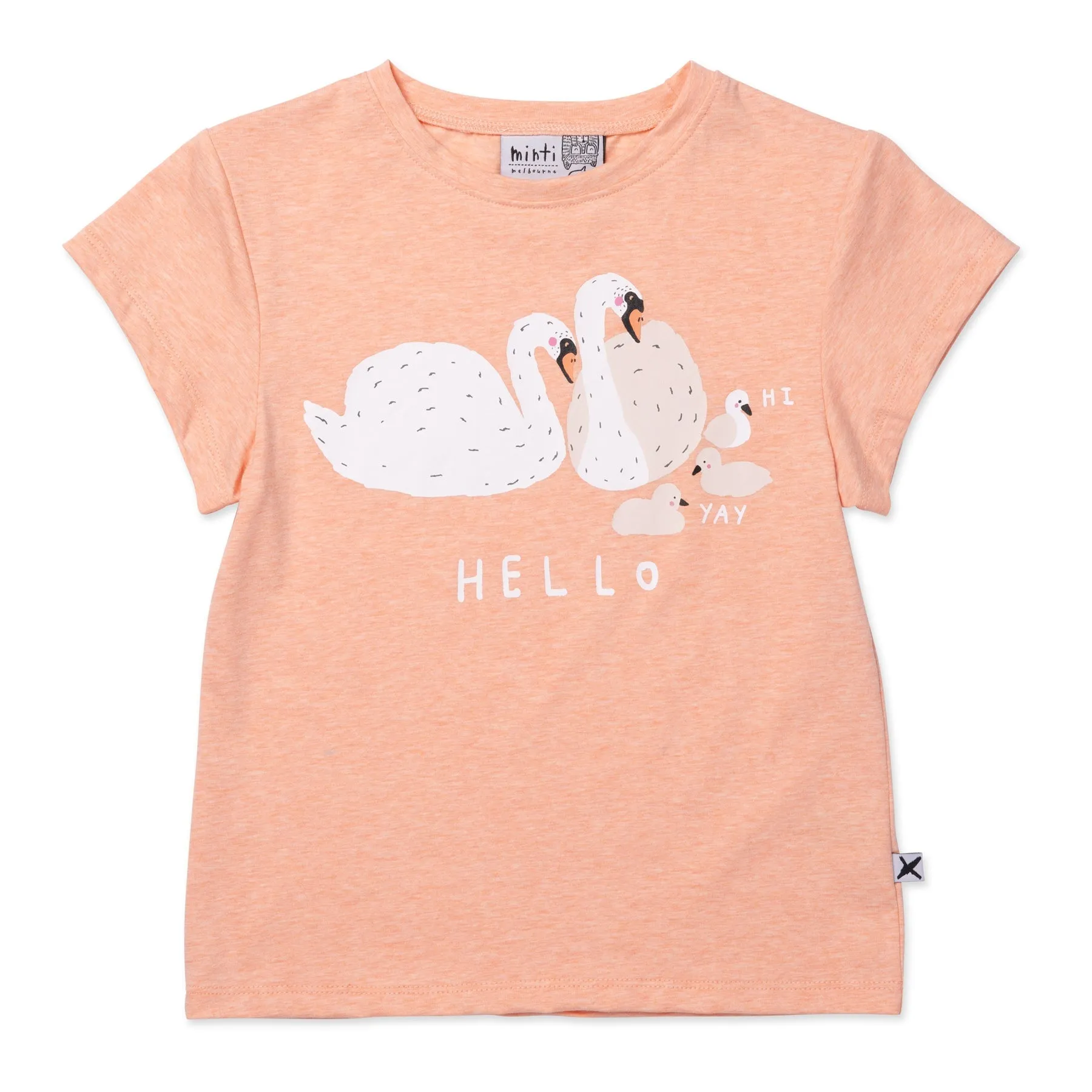 Hello Swan Tee- Apricot Marle
