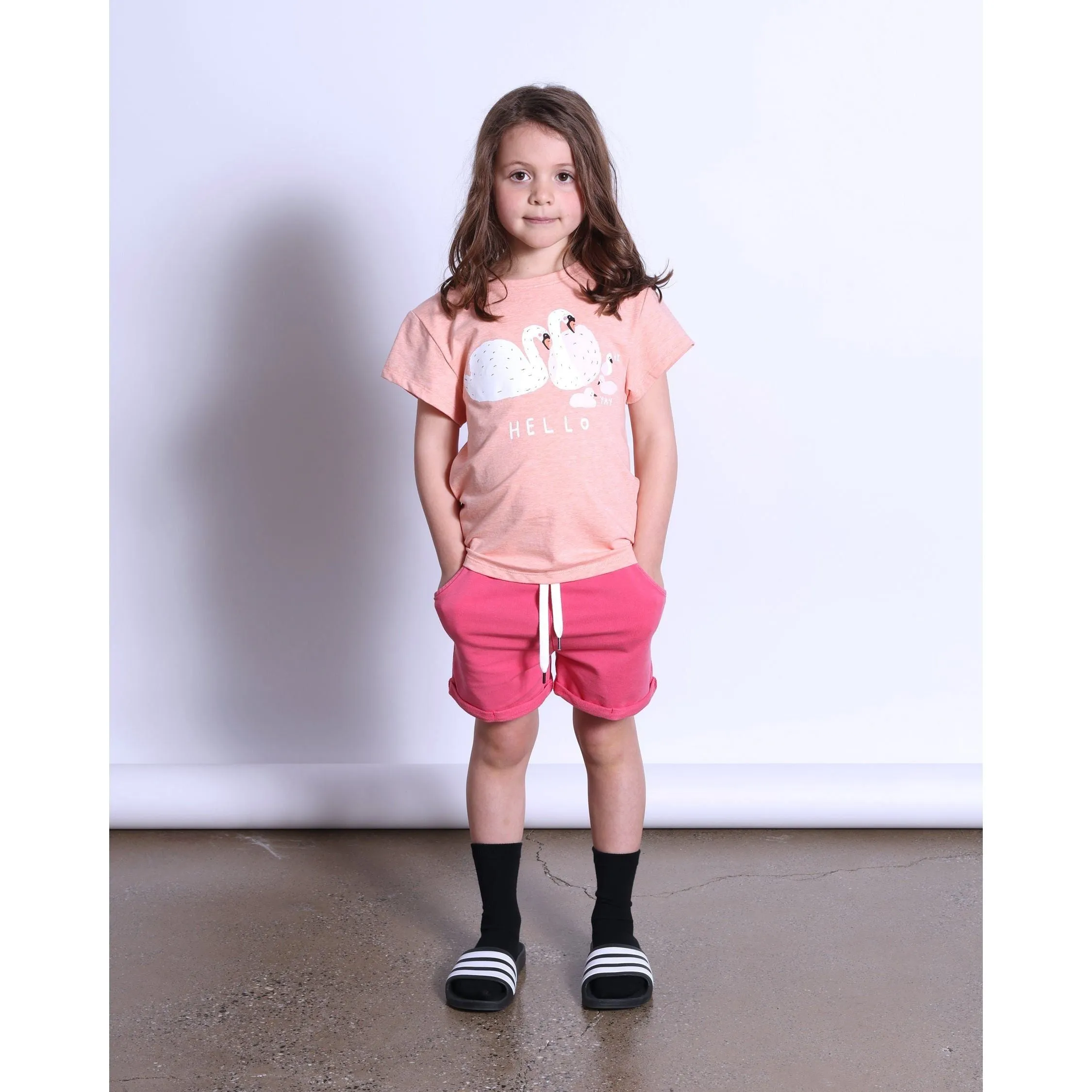 Hello Swan Tee- Apricot Marle