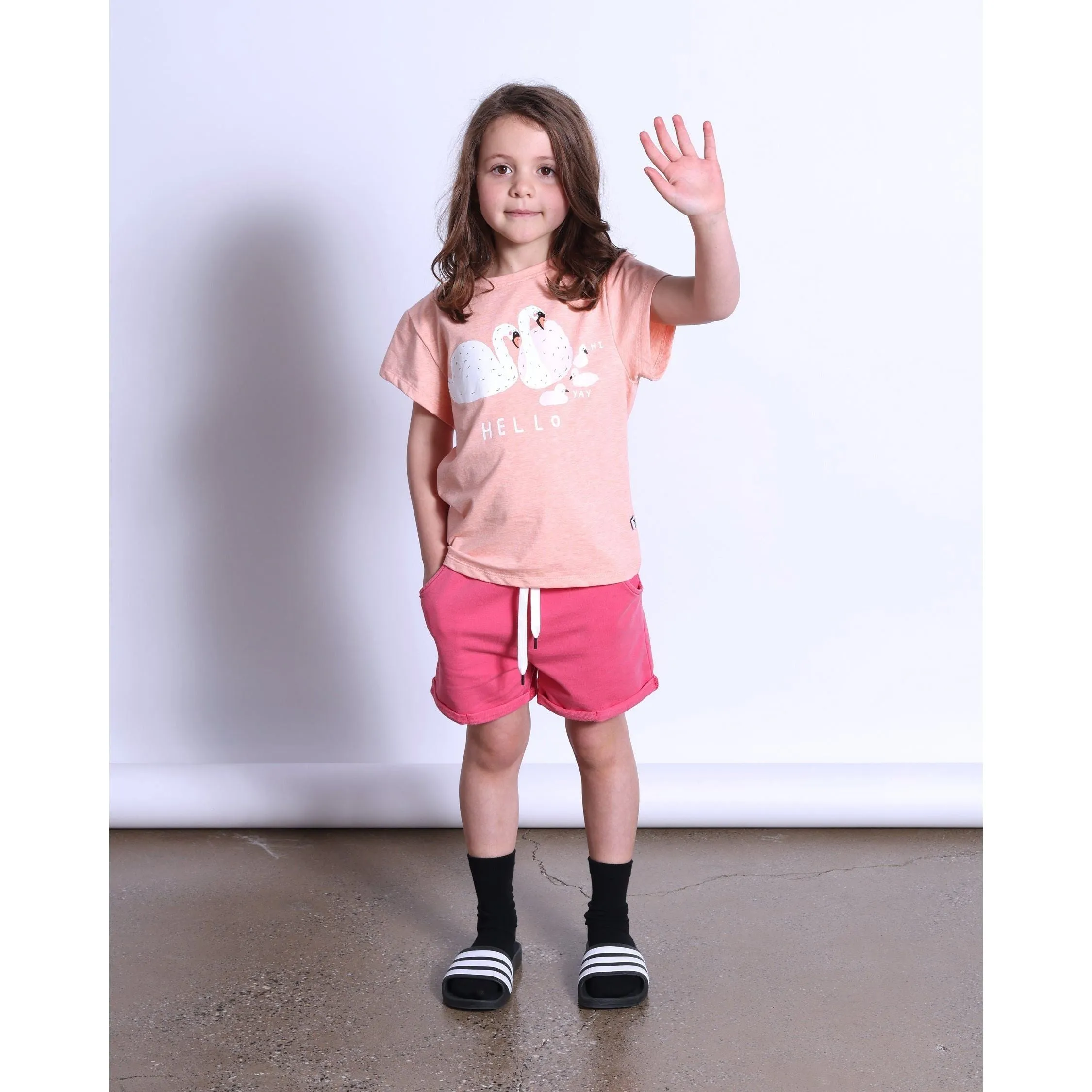 Hello Swan Tee- Apricot Marle