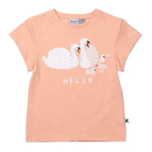Hello Swan Tee- Apricot Marle
