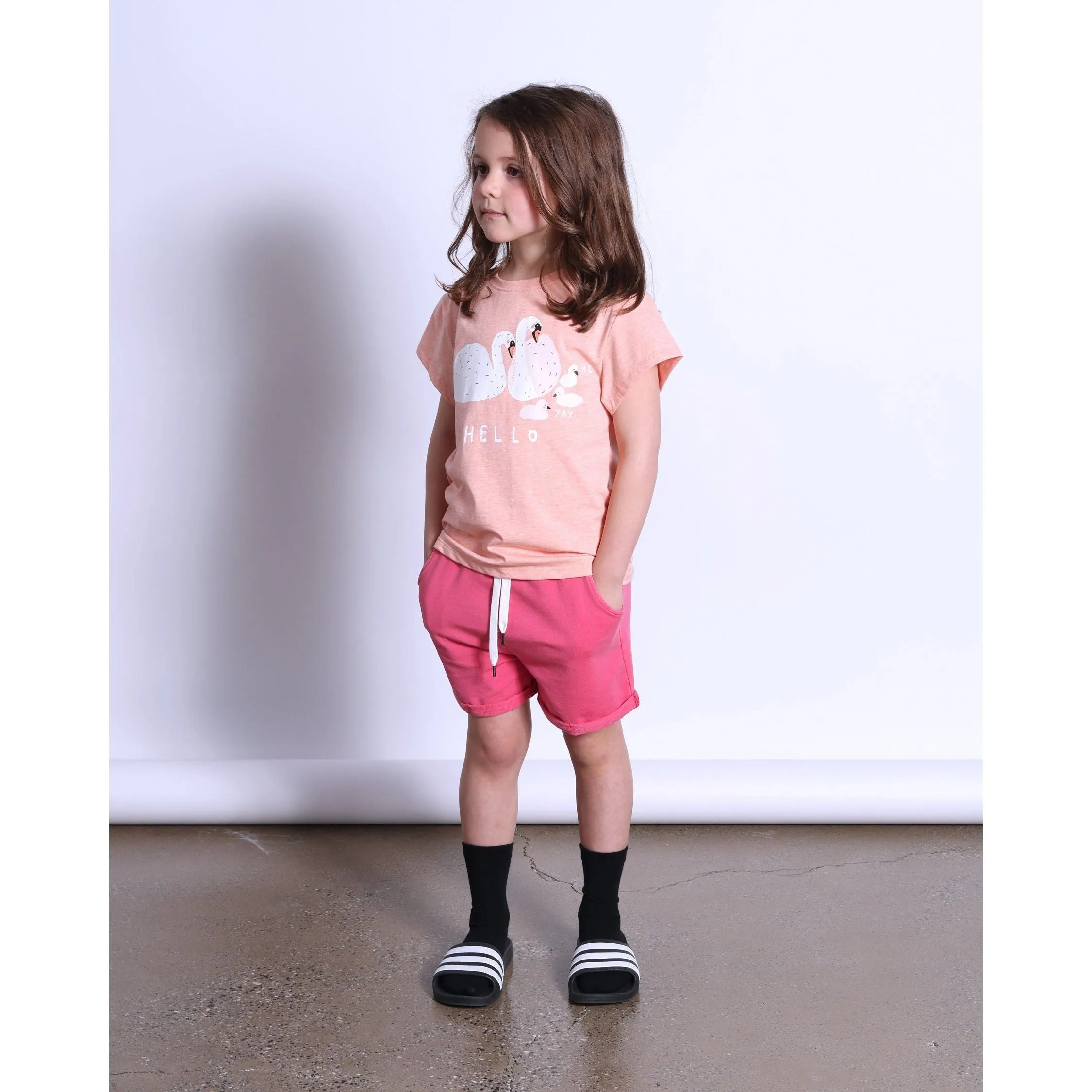 Hello Swan Tee- Apricot Marle