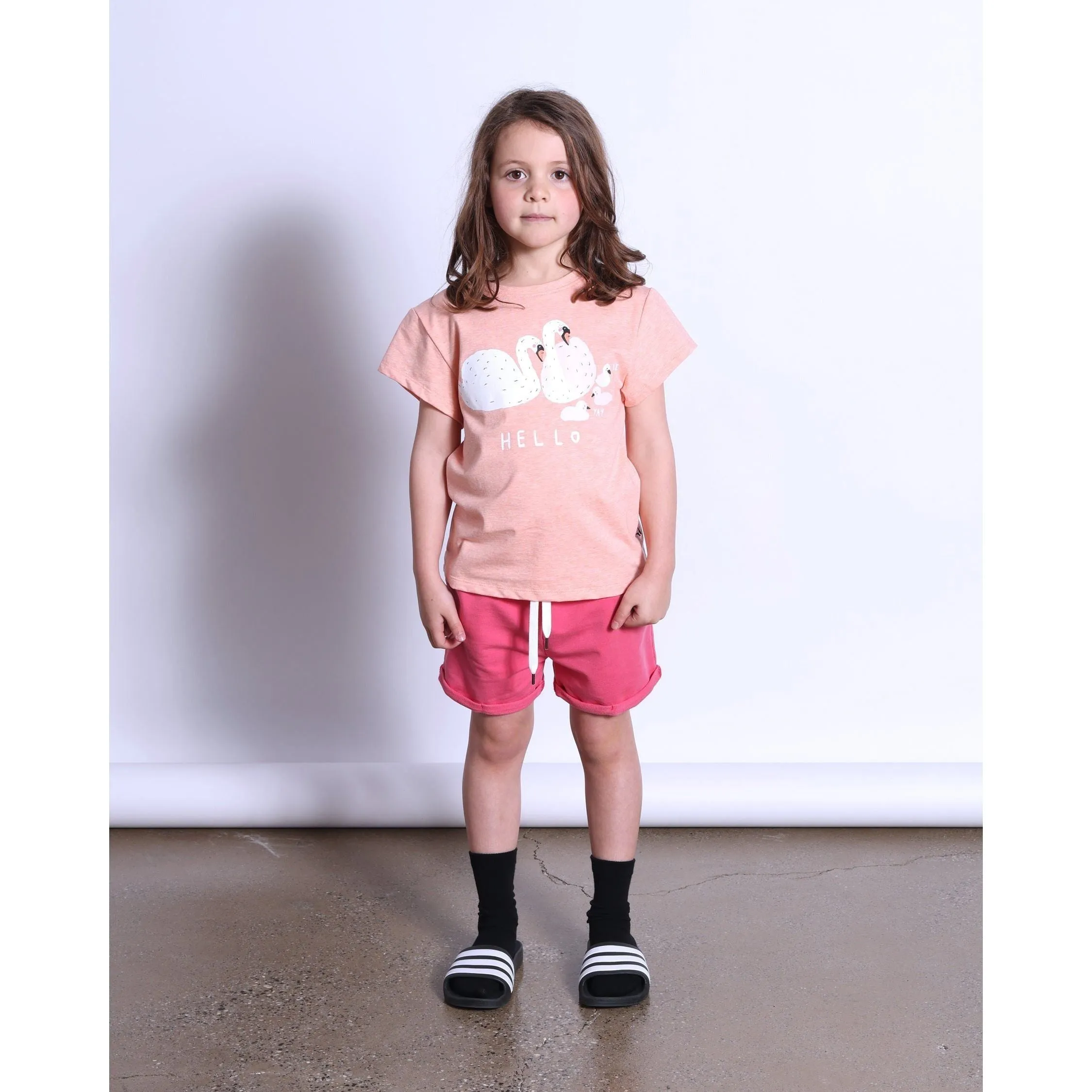 Hello Swan Tee- Apricot Marle