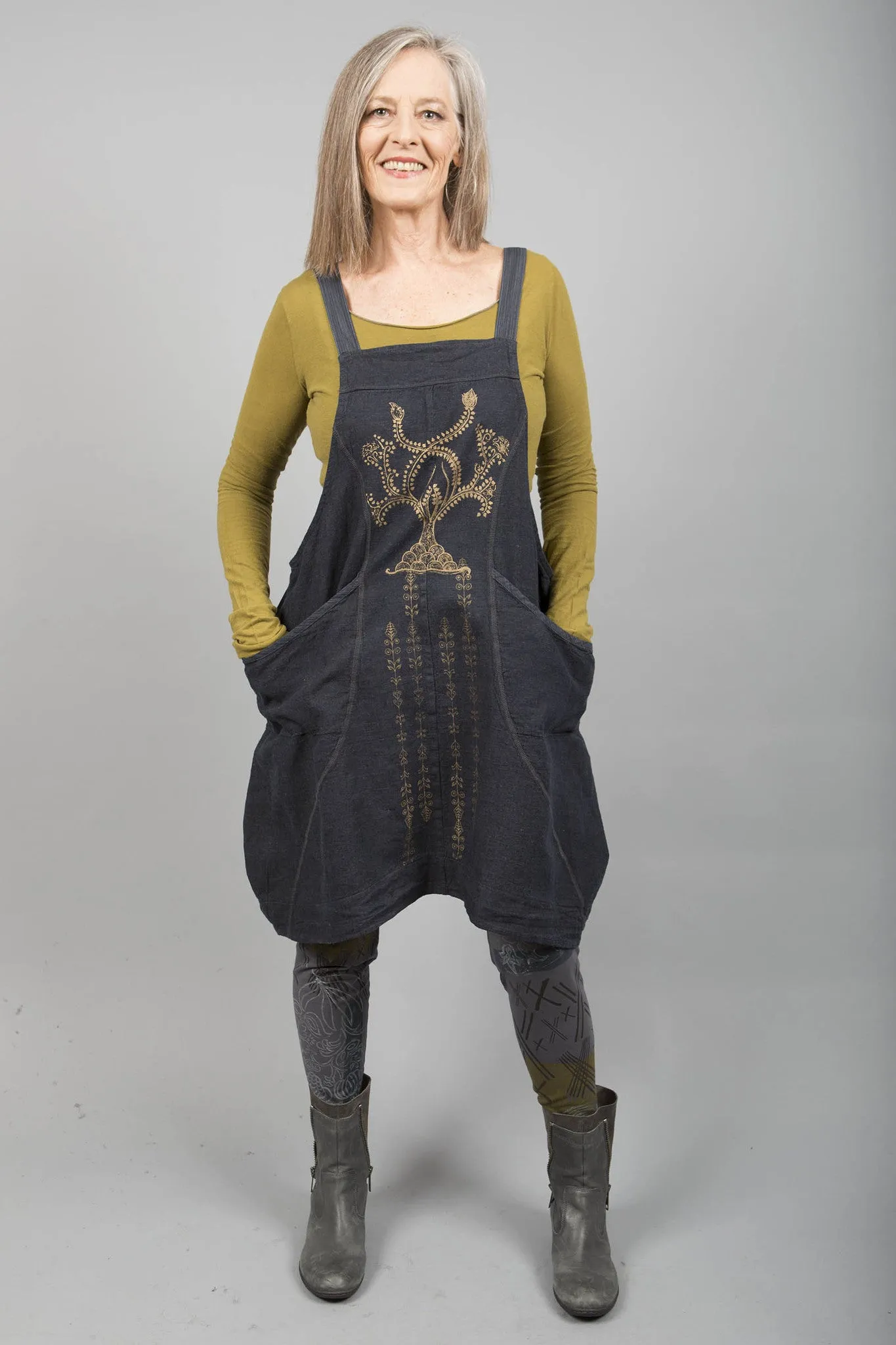 Hemp Denim Layering Jumper Tree of Life Dark Charcoal-Blue Fish Clothing