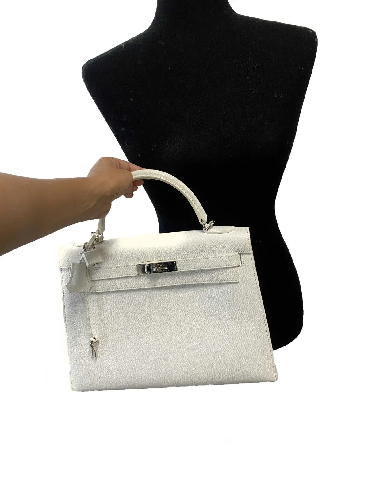 Hermes -2014 Kelly 32 in Epsom Leather - White - Top Handle Handbag