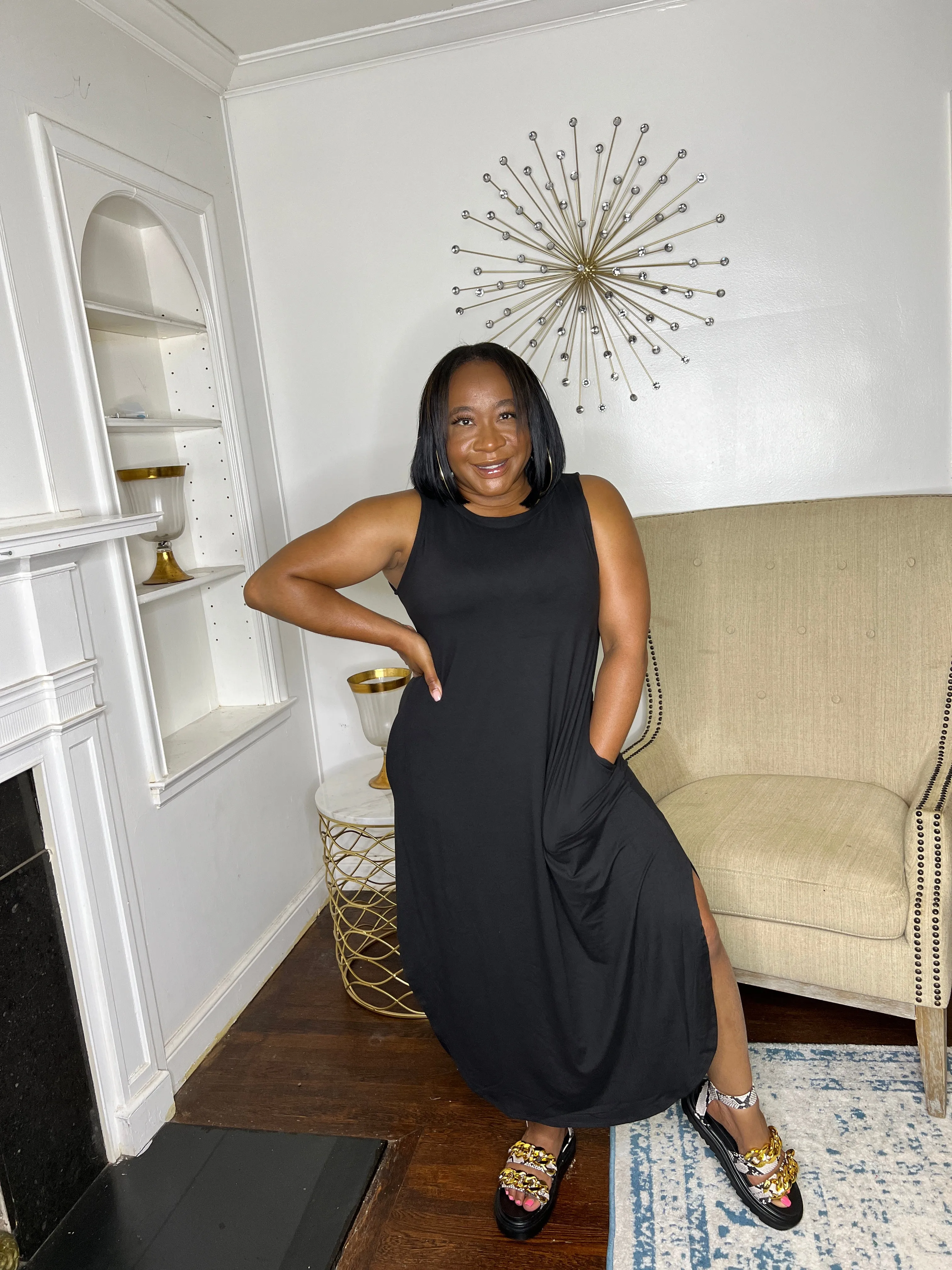 Hi-low Maxi Dress- Black
