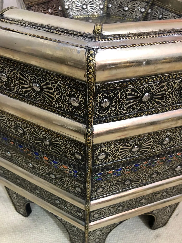 Hollywood Regency Style Filigree Design Octagonal Silver Center or Side Table