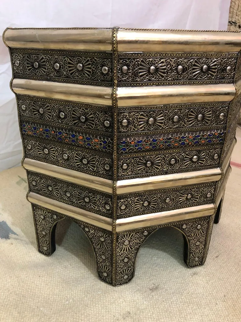 Hollywood Regency Style Filigree Design Octagonal Silver Center or Side Table
