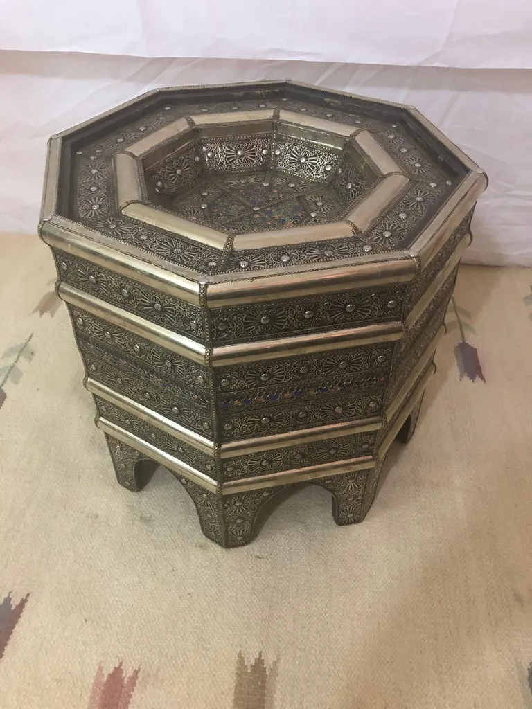 Hollywood Regency Style Filigree Design Octagonal Silver Center or Side Table
