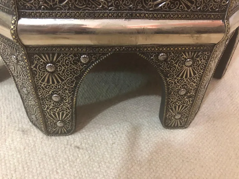 Hollywood Regency Style Filigree Design Octagonal Silver Center or Side Table