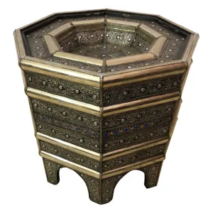 Hollywood Regency Style Filigree Design Octagonal Silver Center or Side Table