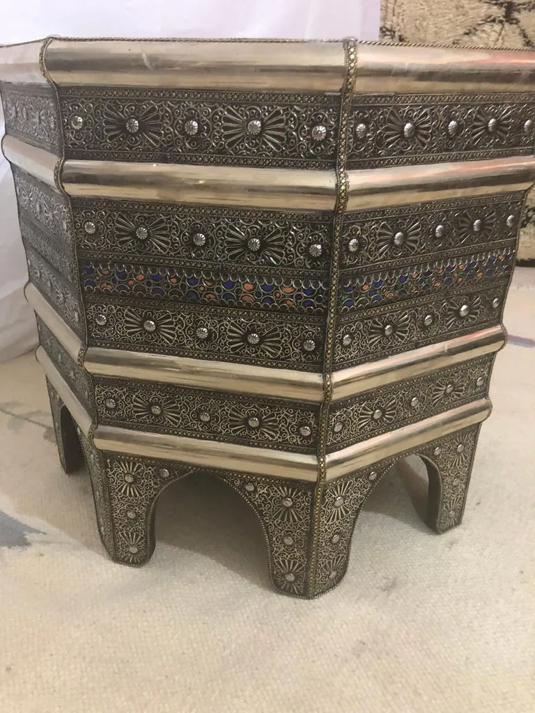 Hollywood Regency Style Filigree Design Octagonal Silver Center or Side Table