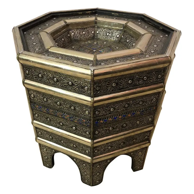 Hollywood Regency Style Filigree Design Octagonal Silver Center or Side Table
