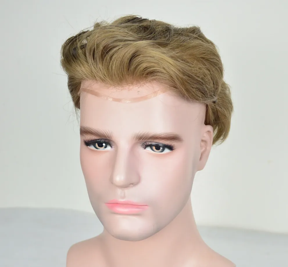 Human Hair Fashion Poly Skin PU Lace Front Men Toupee Systems