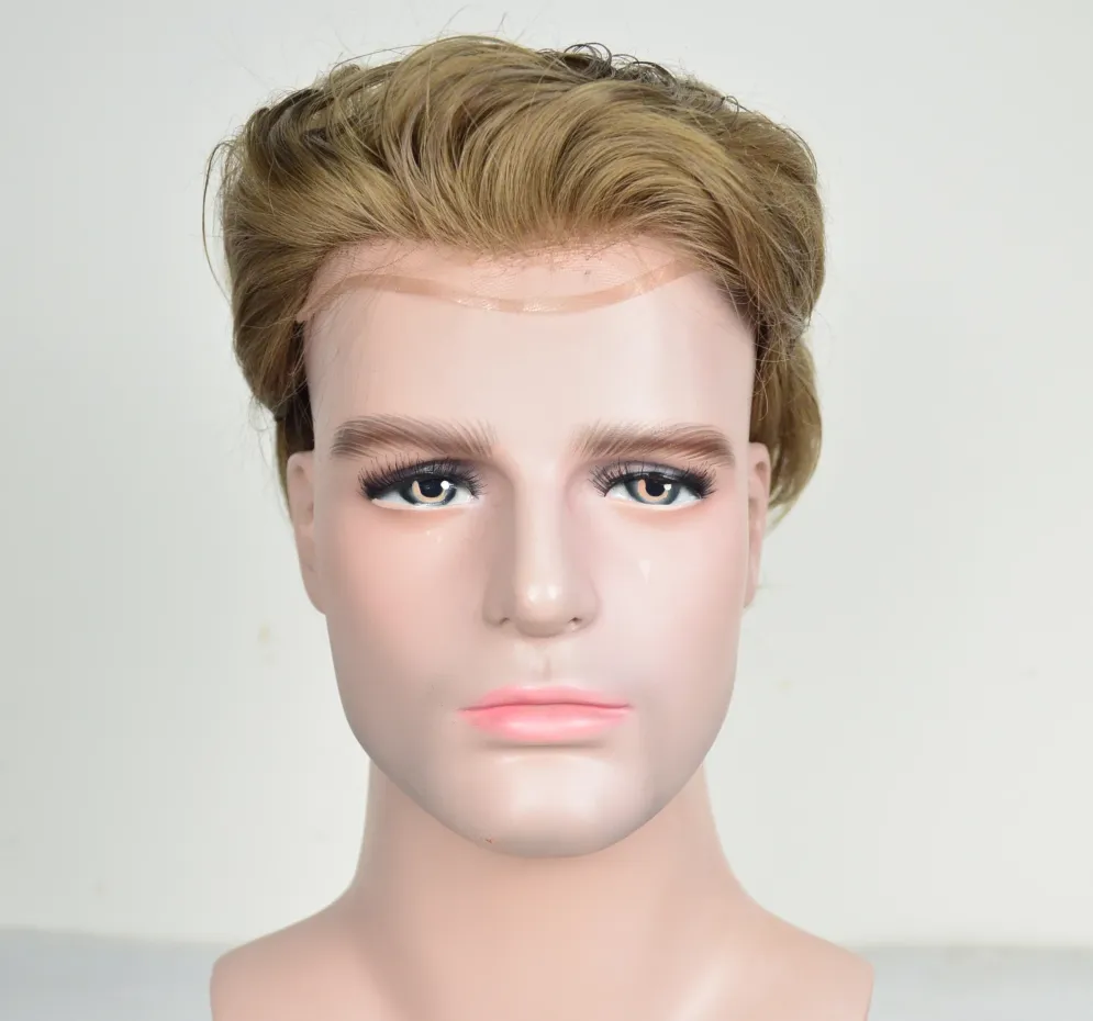 Human Hair Fashion Poly Skin PU Lace Front Men Toupee Systems