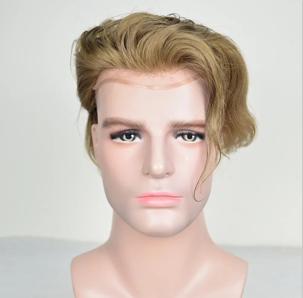 Human Hair Fashion Poly Skin PU Lace Front Men Toupee Systems