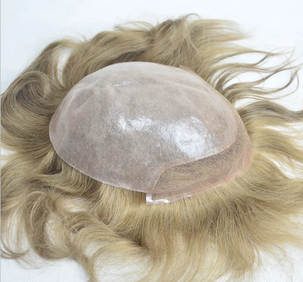 Human Hair Fashion Poly Skin PU Lace Front Men Toupee Systems