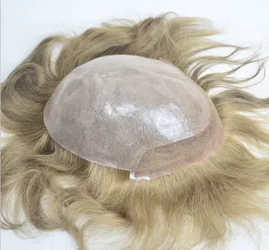 Human Hair Fashion Poly Skin PU Lace Front Men Toupee Systems