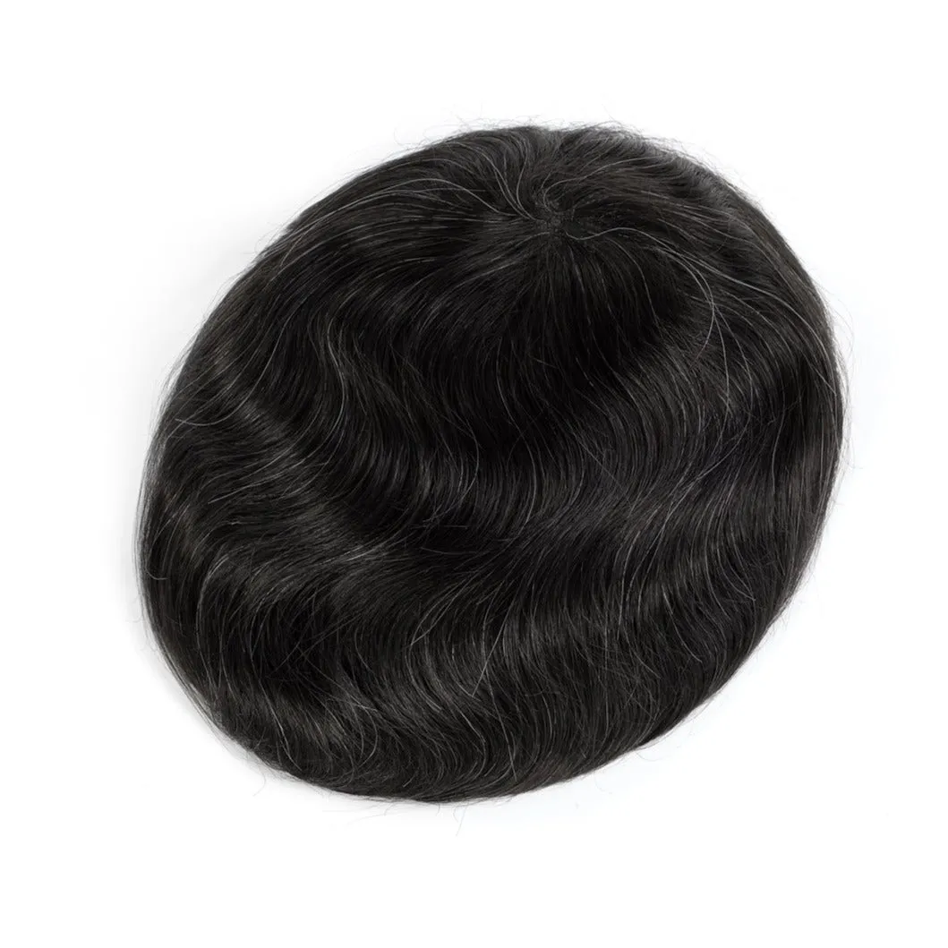Human Hair Thin Skin V-loop Natural Color 5% Grey Hair Systems
