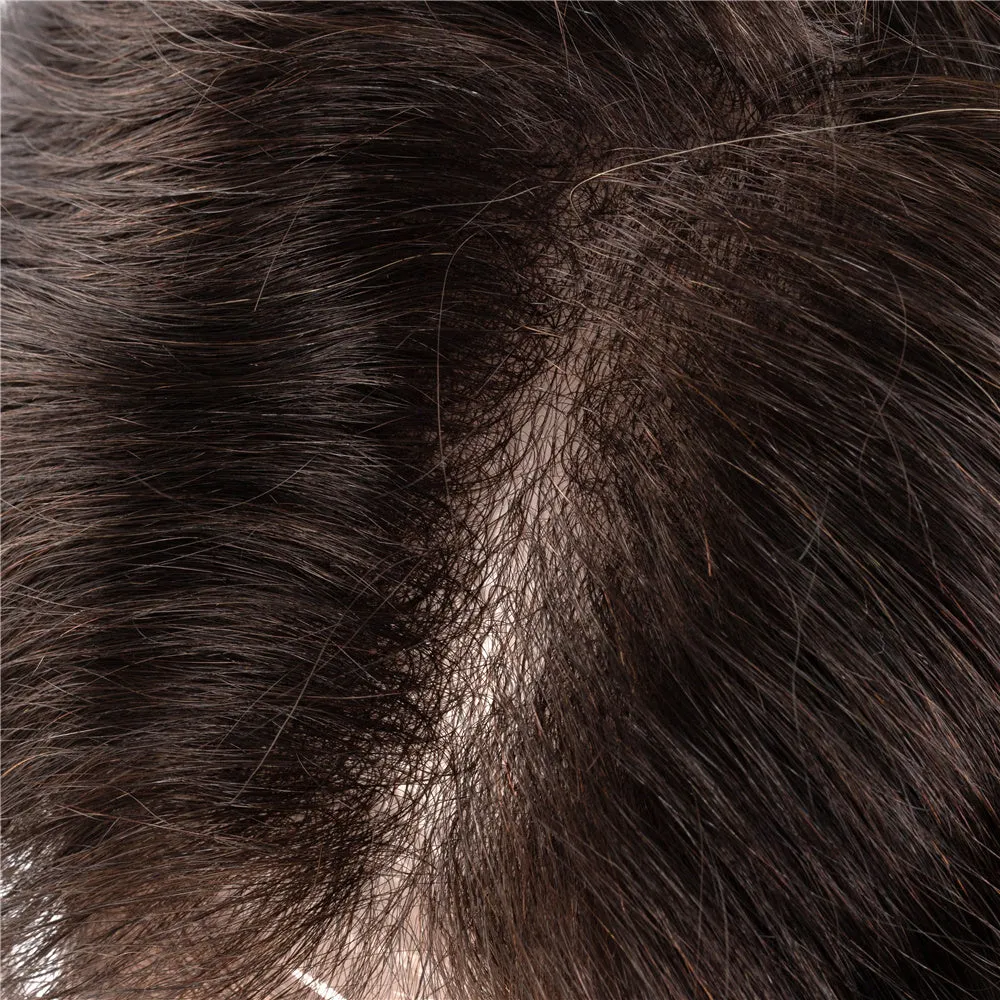 Human Hair V-loop Thin Skin Natural Black Men Toupees