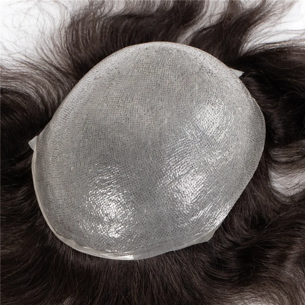 Human Hair V-loop Thin Skin Natural Black Men Toupees