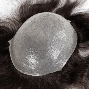 Human Hair V-loop Thin Skin Natural Black Men Toupees