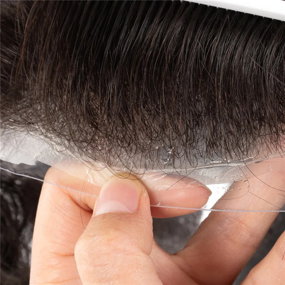 Human Hair V-loop Thin Skin Natural Black Men Toupees