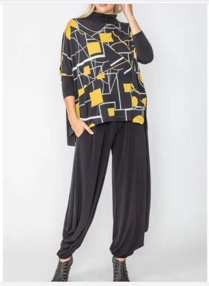 IC Collection 5564T 1PC Bateau Collar Mix Pattern Boxy Top