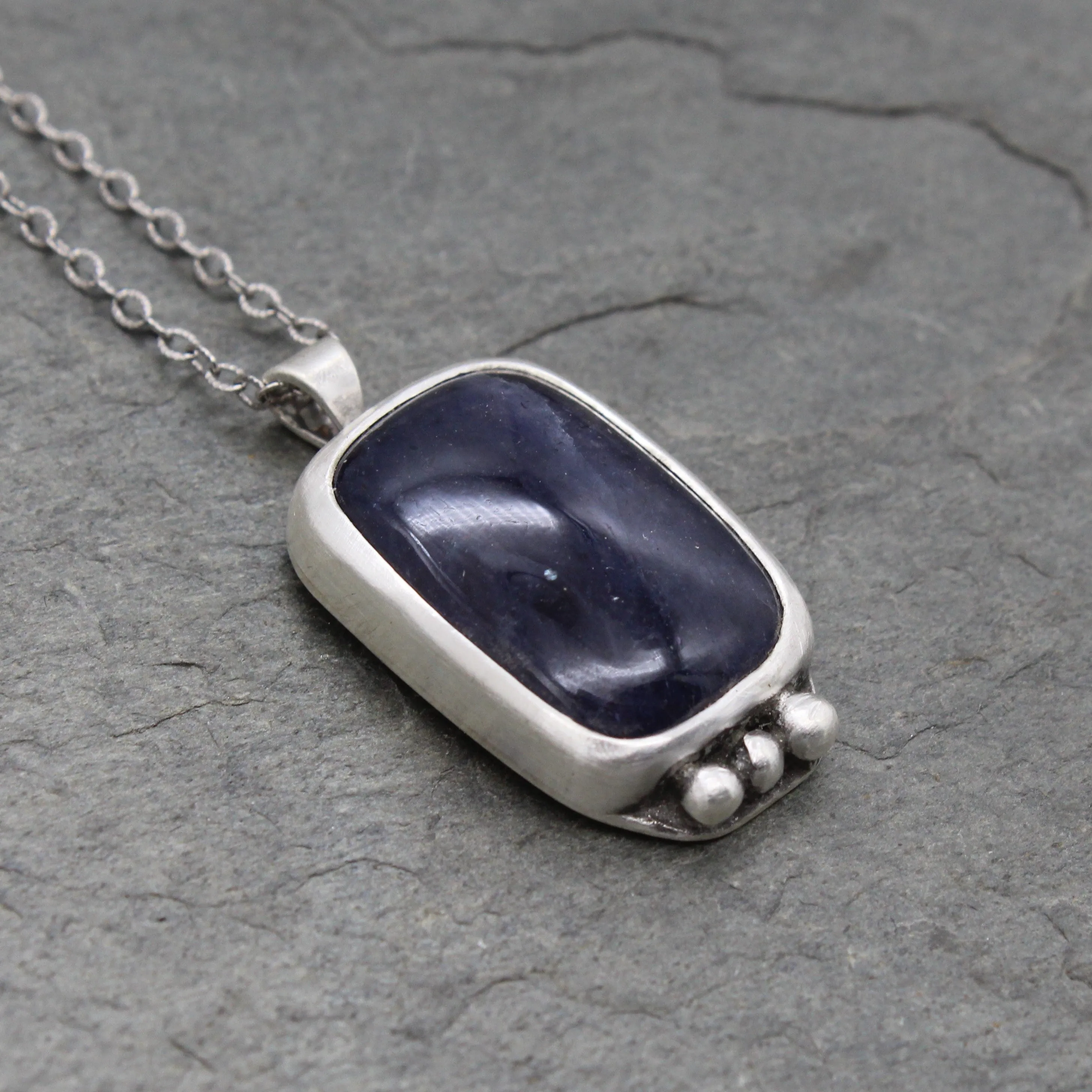 Iolite Puffy Rectangle Necklace