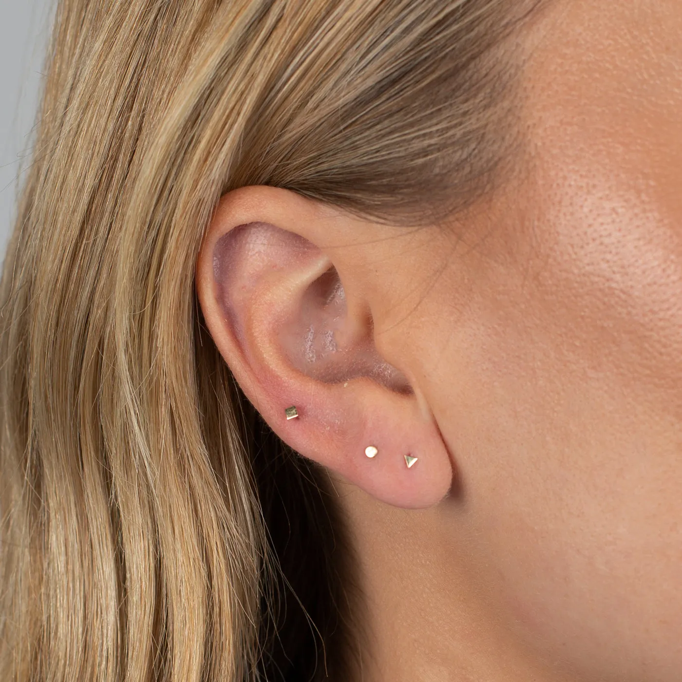 Itty Bitty Flat Square Threaded Stud Earring 14K