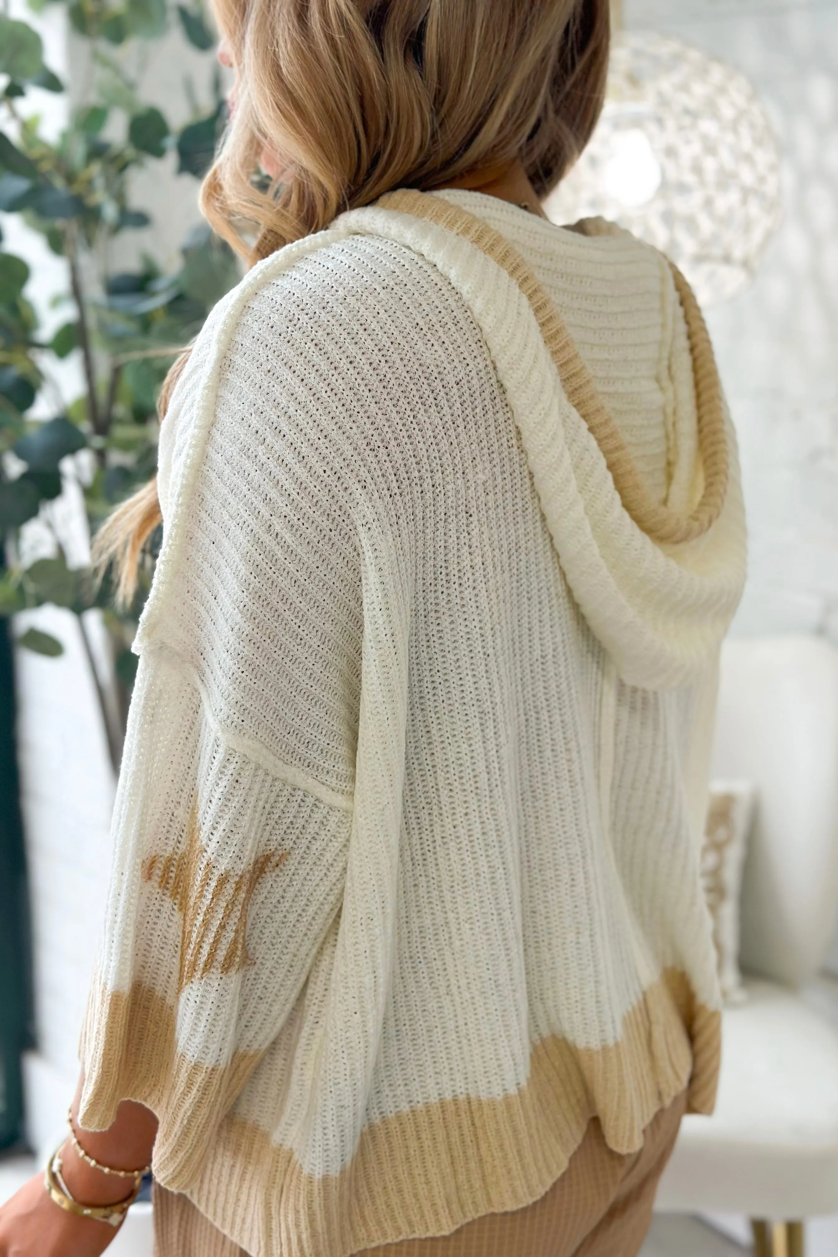 Ivory and Beige Star Print Zip Up Sweater