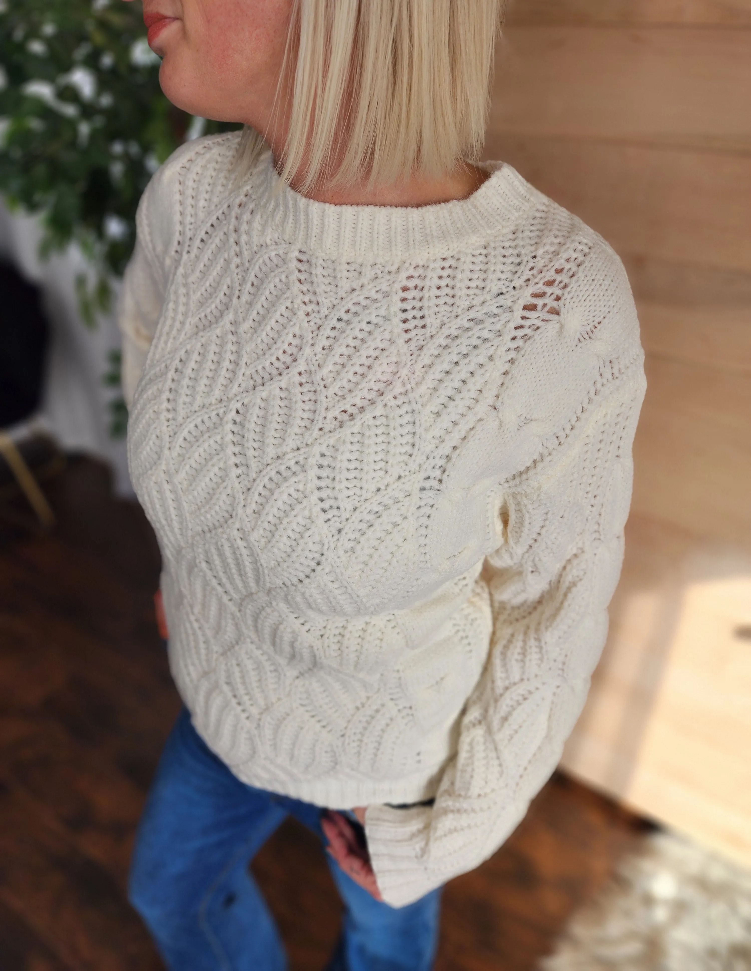 Ivory Twisted Knit Sweater *