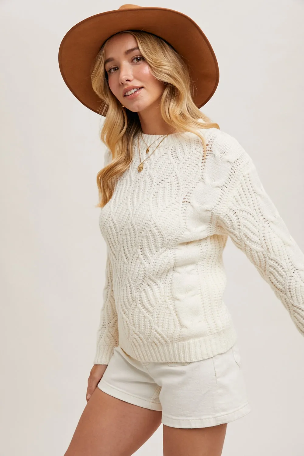 Ivory Twisted Knit Sweater *