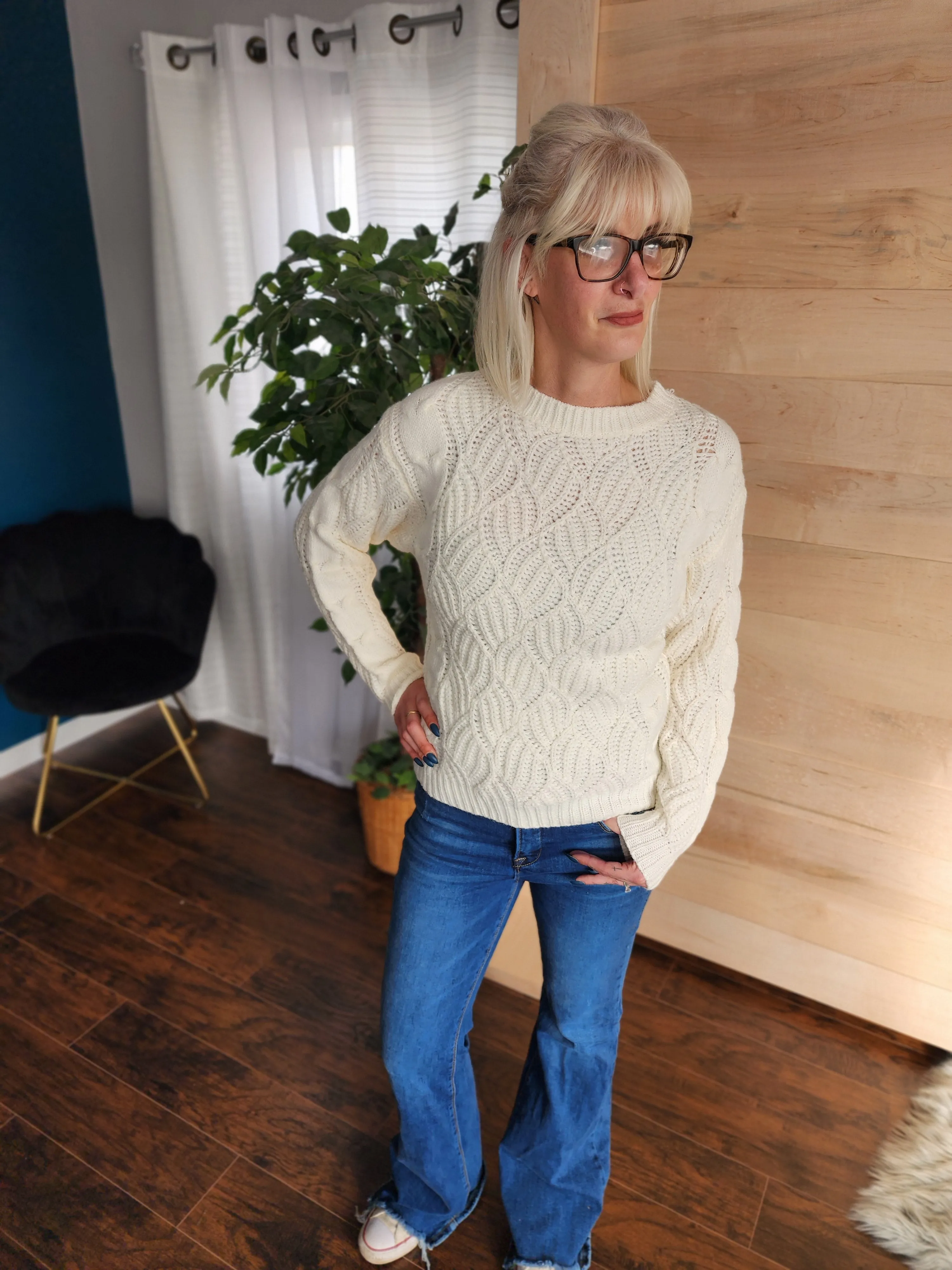 Ivory Twisted Knit Sweater *