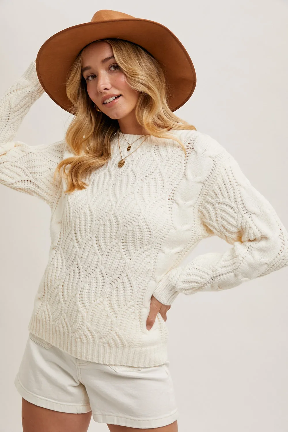 Ivory Twisted Knit Sweater *