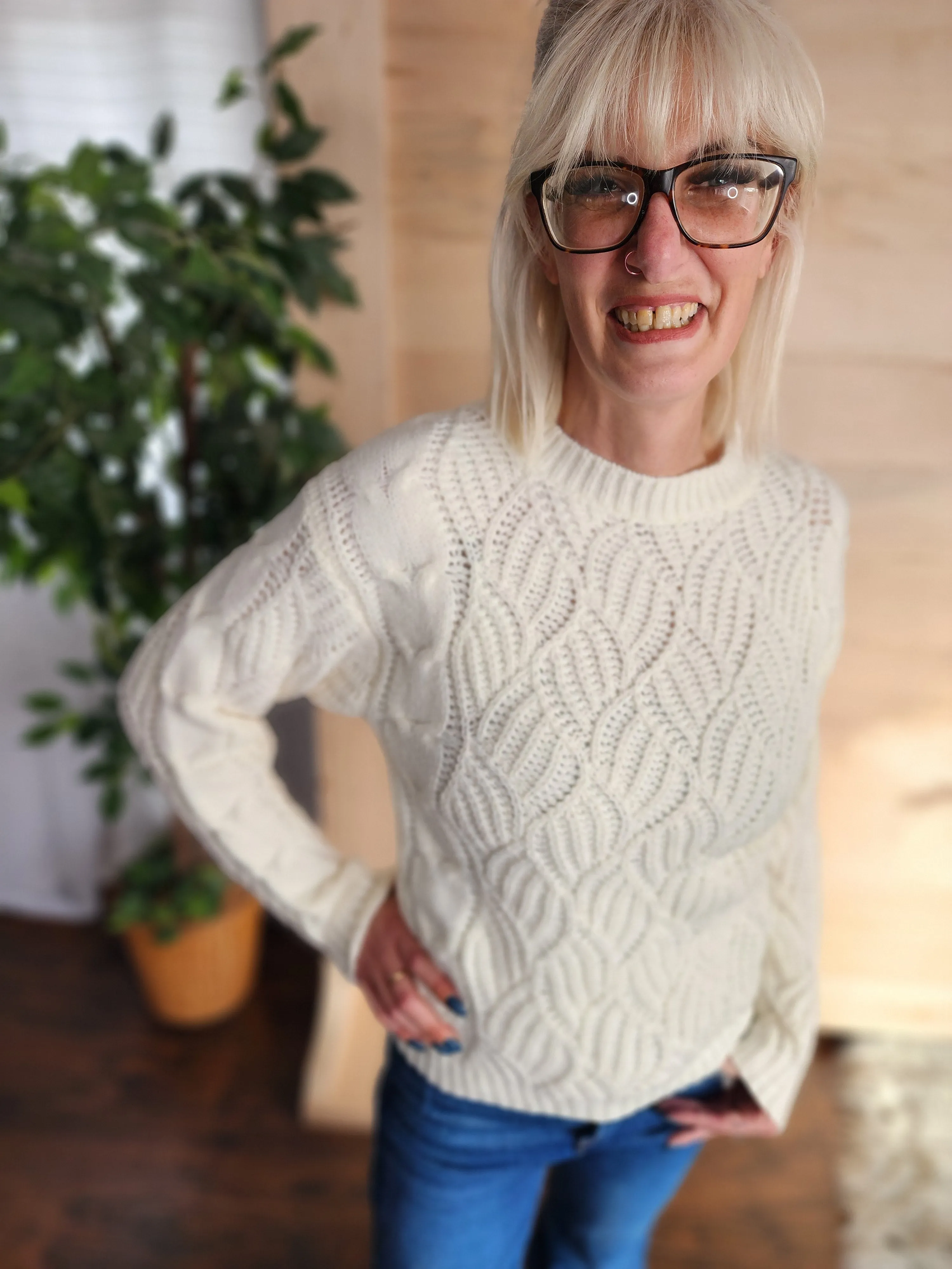 Ivory Twisted Knit Sweater *