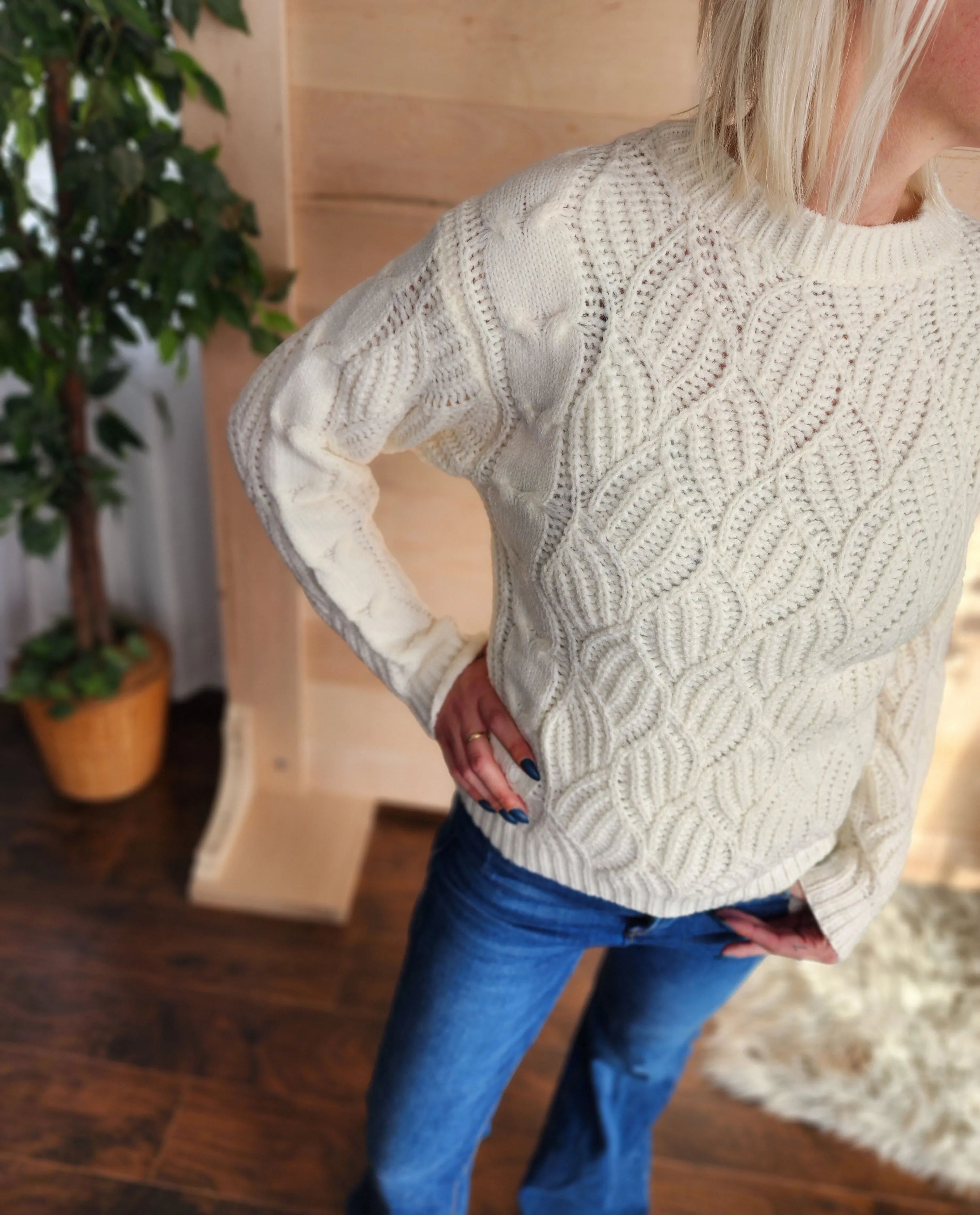 Ivory Twisted Knit Sweater *