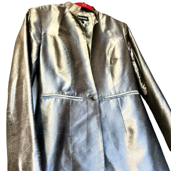 J. Peterman Totally Rational Jetset Blazer Silk Metallic Silver Sz 2 Unique