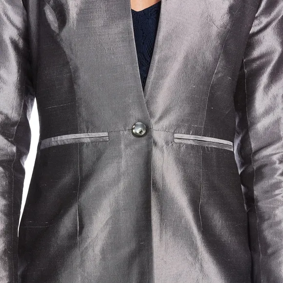 J. Peterman Totally Rational Jetset Blazer Silk Metallic Silver Sz 2 Unique