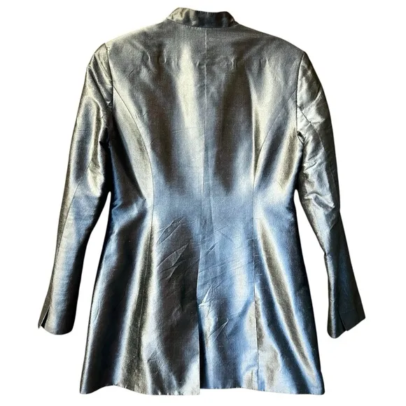 J. Peterman Totally Rational Jetset Blazer Silk Metallic Silver Sz 2 Unique