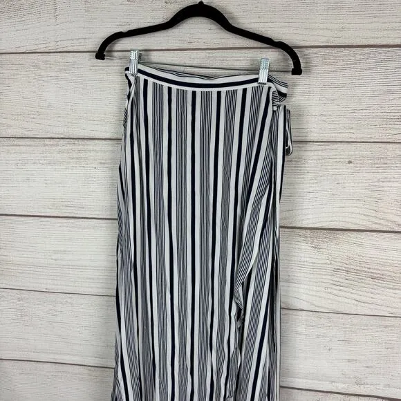 Jetset Diaries Women's White Blue Stripe Her Allies Wrap Maxi Skirt Size Large