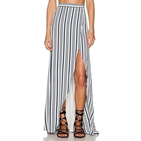Jetset Diaries Women's White Blue Stripe Her Allies Wrap Maxi Skirt Size Large