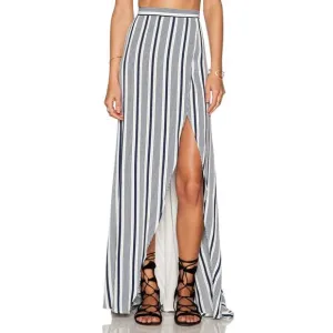 Jetset Diaries Women's White Blue Stripe Her Allies Wrap Maxi Skirt Size Large