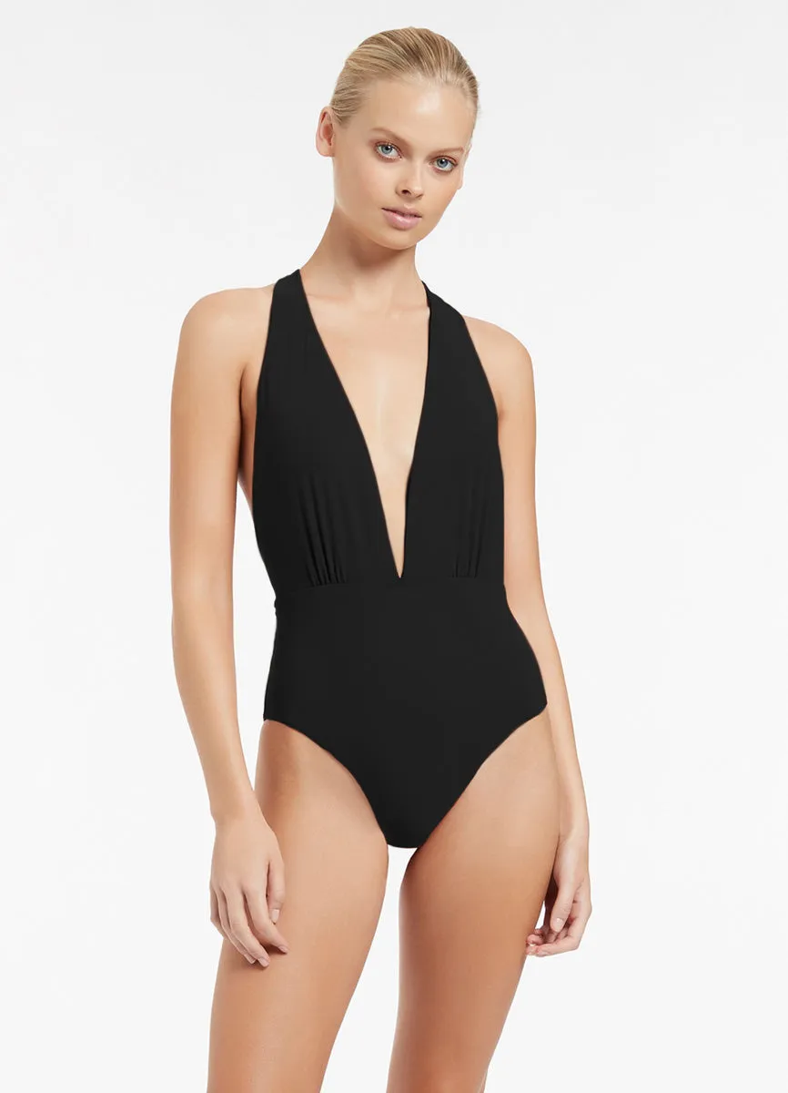 Jetset Plunge Loop Back One Piece in Black