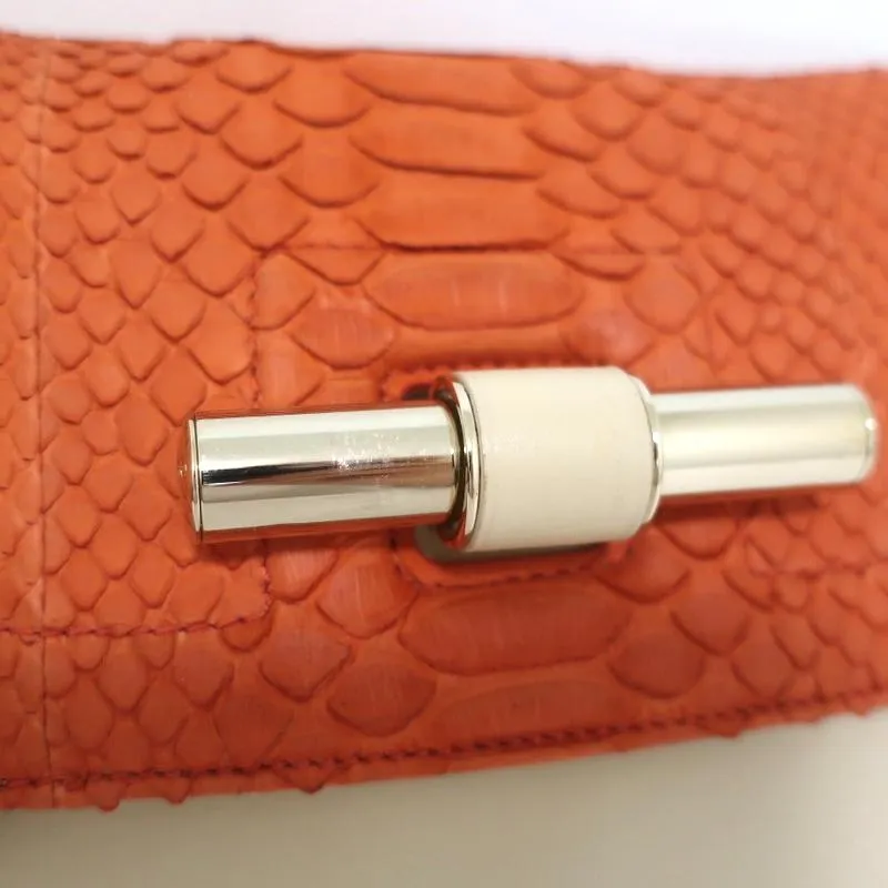 Jimmy Choo Flap Clutch Bicolor Beige Leather & Orange Snakeskin Small Bag