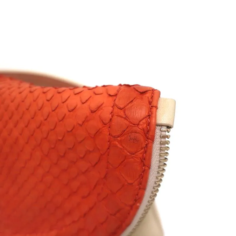 Jimmy Choo Flap Clutch Bicolor Beige Leather & Orange Snakeskin Small Bag